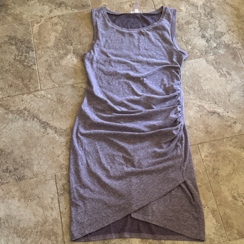 Leith Sleeveless Heathered Ruched Midi Tshirt Dress purple woman’s medium